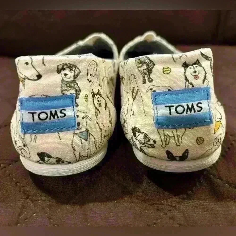 TOMS Dog Print Slip On Shoes Size 6.5 - Picture 3 of 7